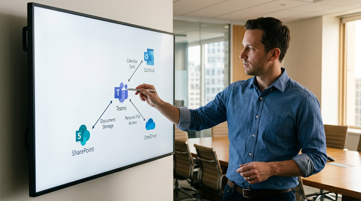 Microsoft Teams 与 Microsoft 365 生态集成关系图