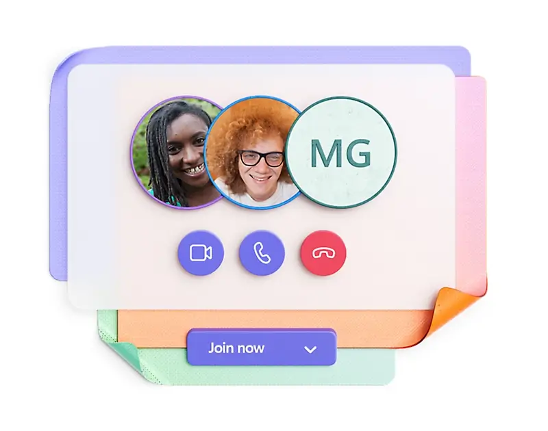 带有头像和通信图标的数字会议界面的图形表示。