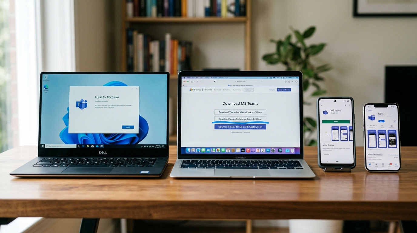 Teams下载在Windows、Mac、安卓、iOS各平台的安装界面对比