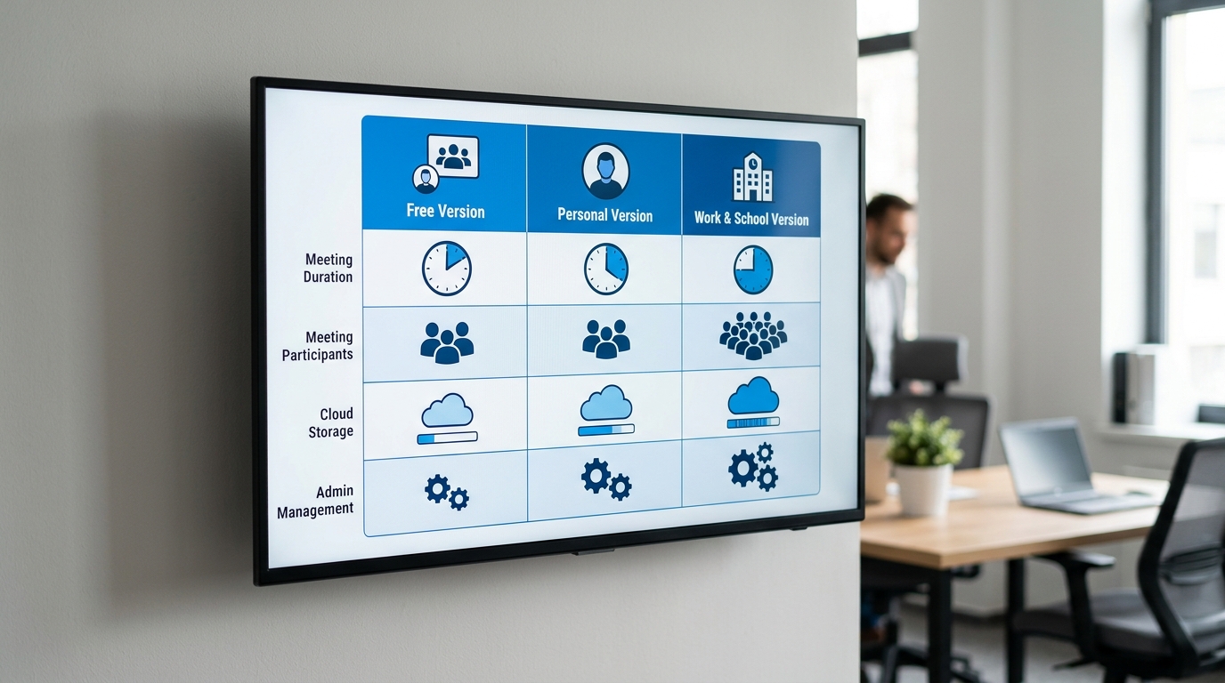 Teams下载后免费版个人版工作学校版功能差异对比图