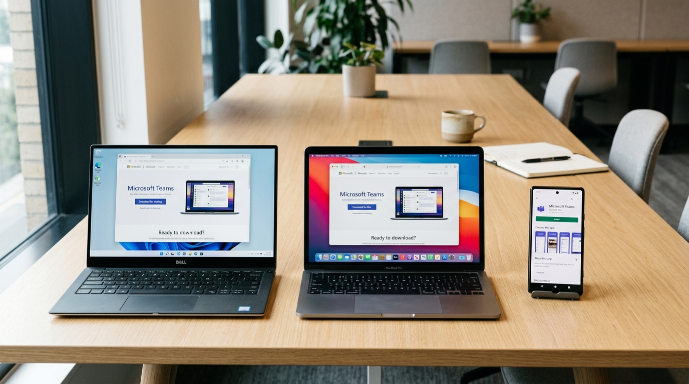 Teams下载在Windows、Mac、手机各平台的安装界面