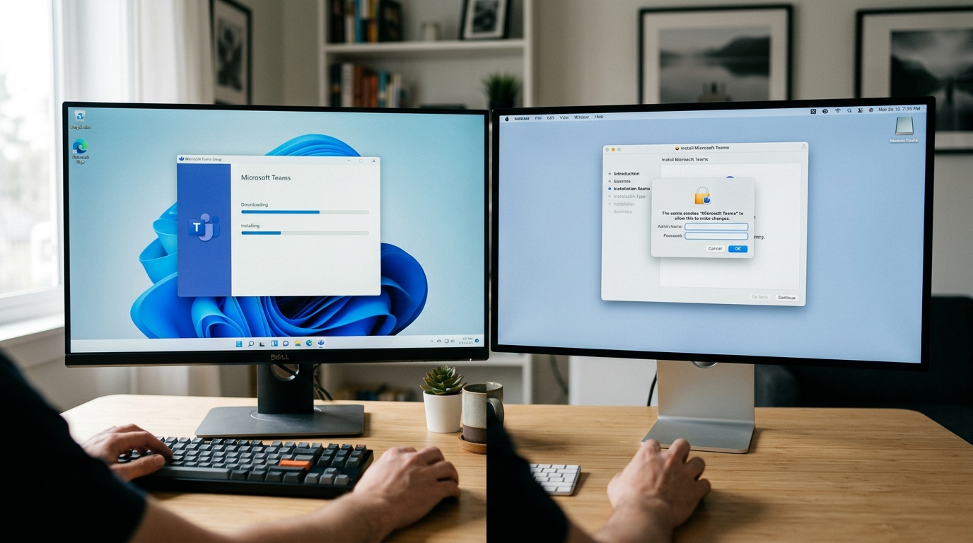 Windows和Mac桌面版Teams下载安装权限对比