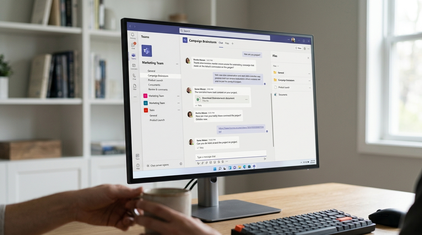 Microsoft Teams 团队协作平台界面,集聊天视频会议文件共享于一体