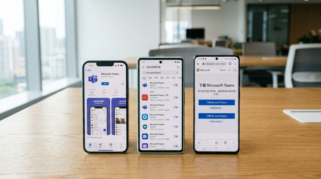 iPhone、Android和中国大陆用户Teams下载渠道对比