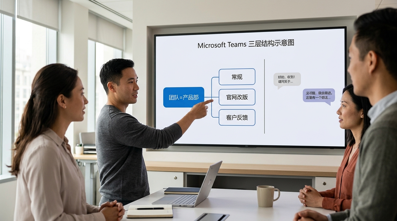 Teams团队频道聊天区别示意图